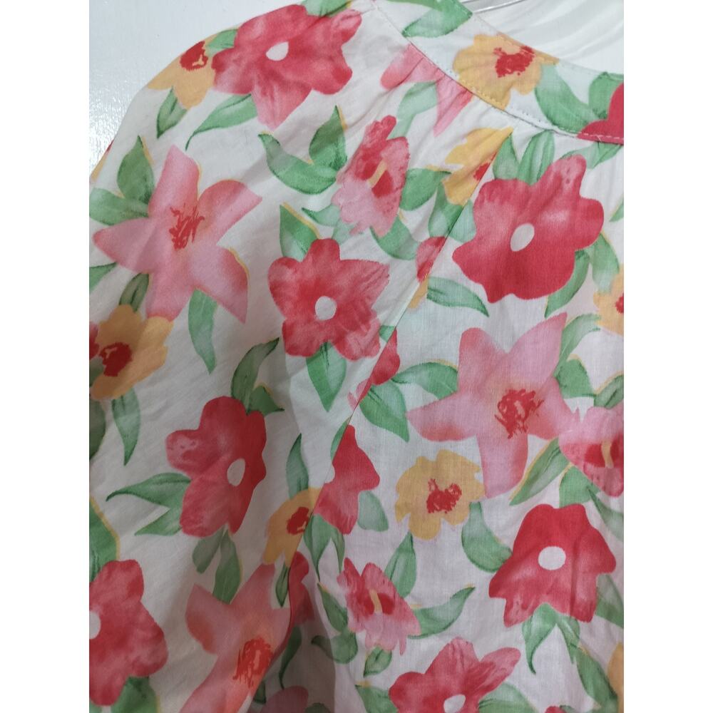 5273) Gigio USA Pastel Cotton Floral Tiered Babydoll Puff Sleeves Dress Medium - Picture 8 of 11